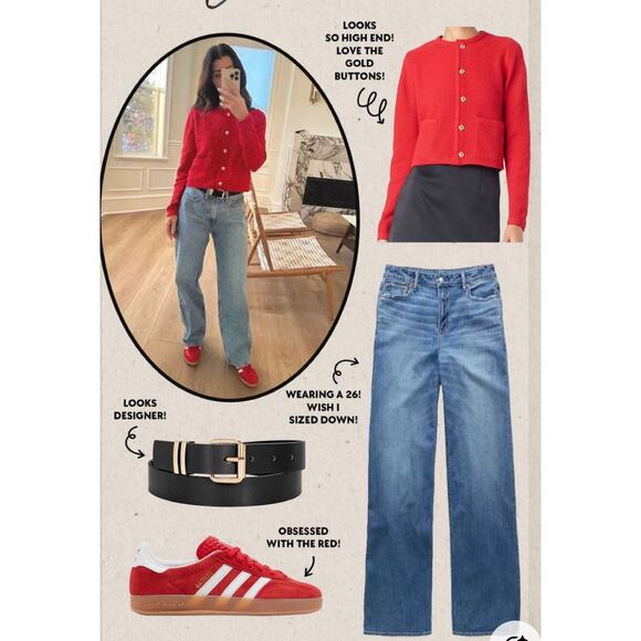 Anne Klein Red Preppy Cardigan Gold Buttons Cotton Size M - Picture 7 of 9